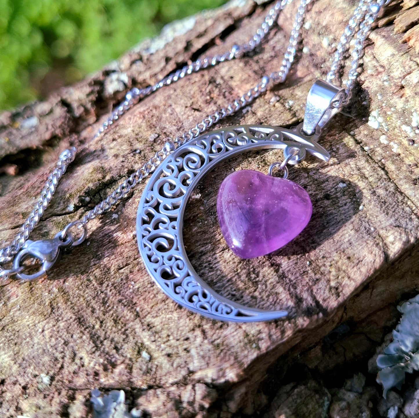 "Moon Charm" Necklace with Amethyst 💜 - Protection and Intuition