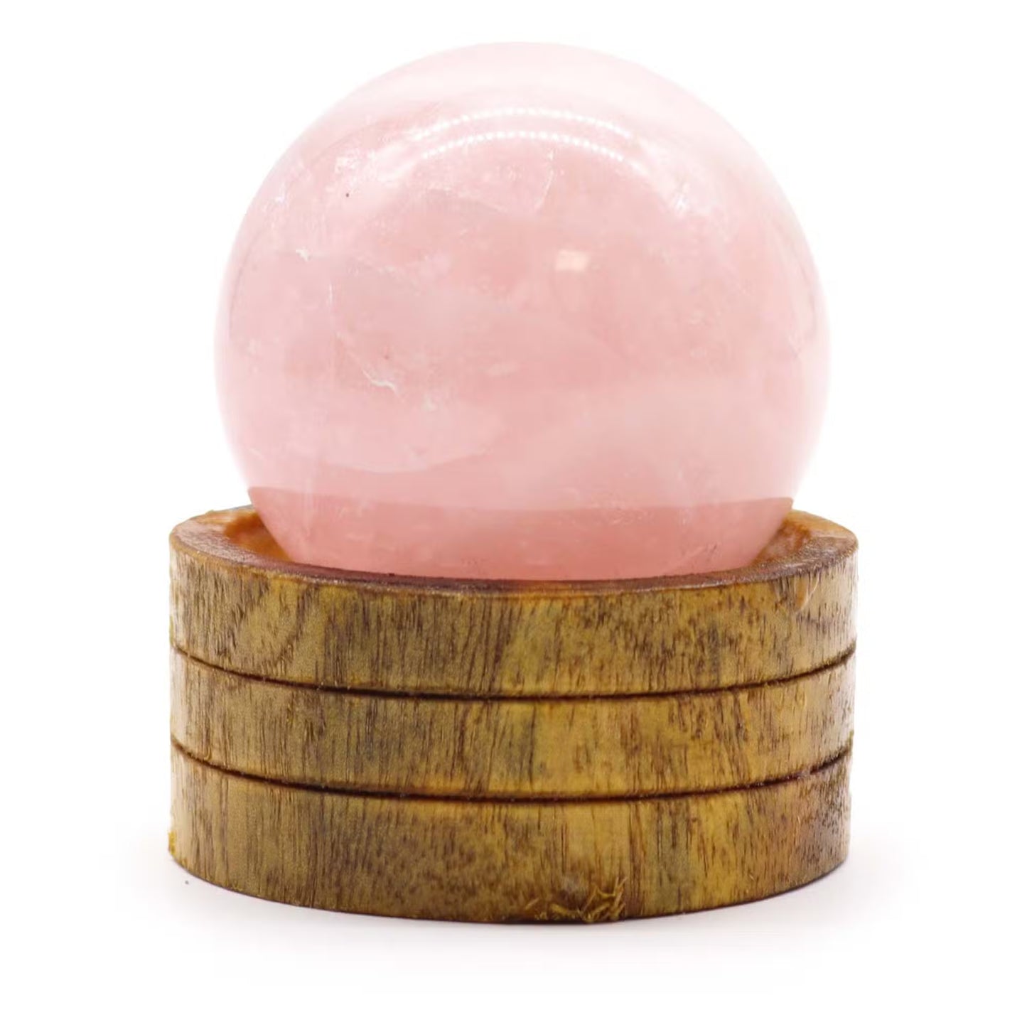 Esfera de Cristal de Quartzo-Rosa com Base de Madeira