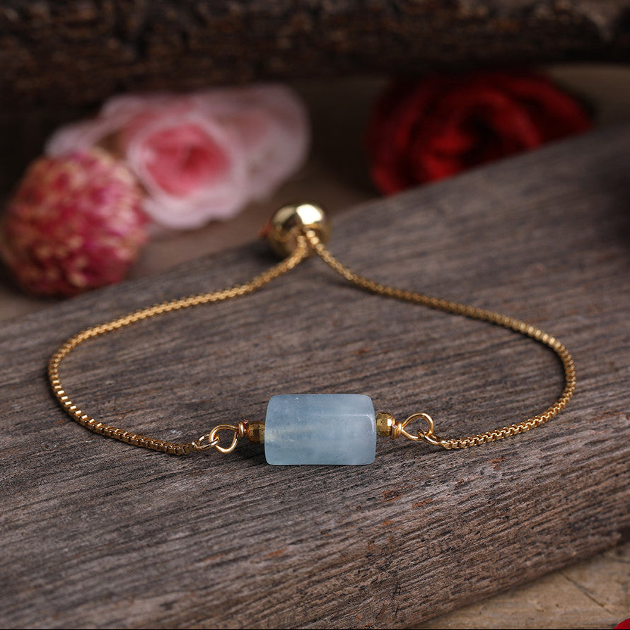 Pulseira de 2026 - Água-Marinha Natural Banhada a Ouro 18K