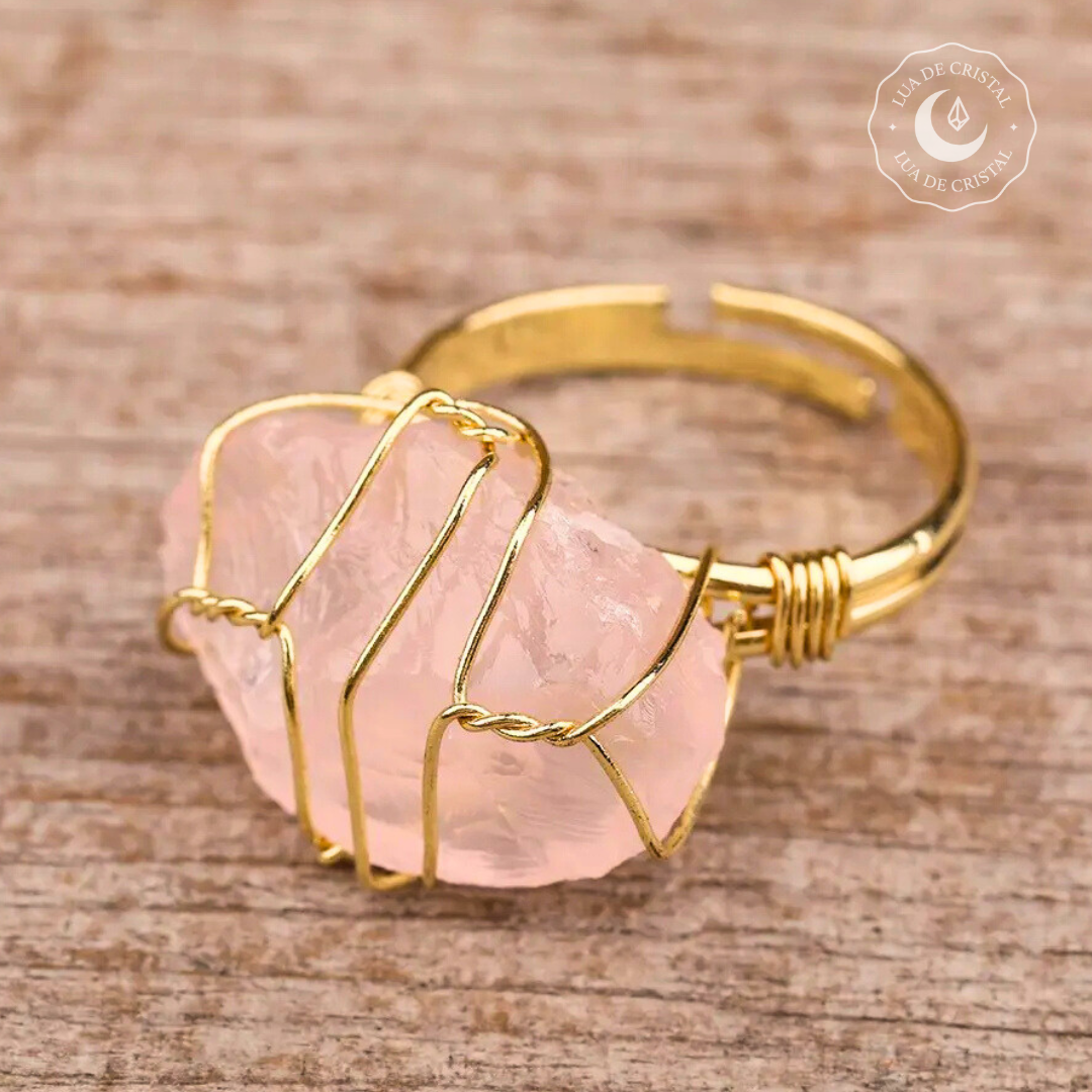 Anel de Quartzo Rosa - Coleção Luz Mineral