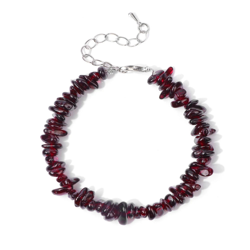 Pulseira de Granada Vermelha com Cascalho Irregular - Cristal de 2026