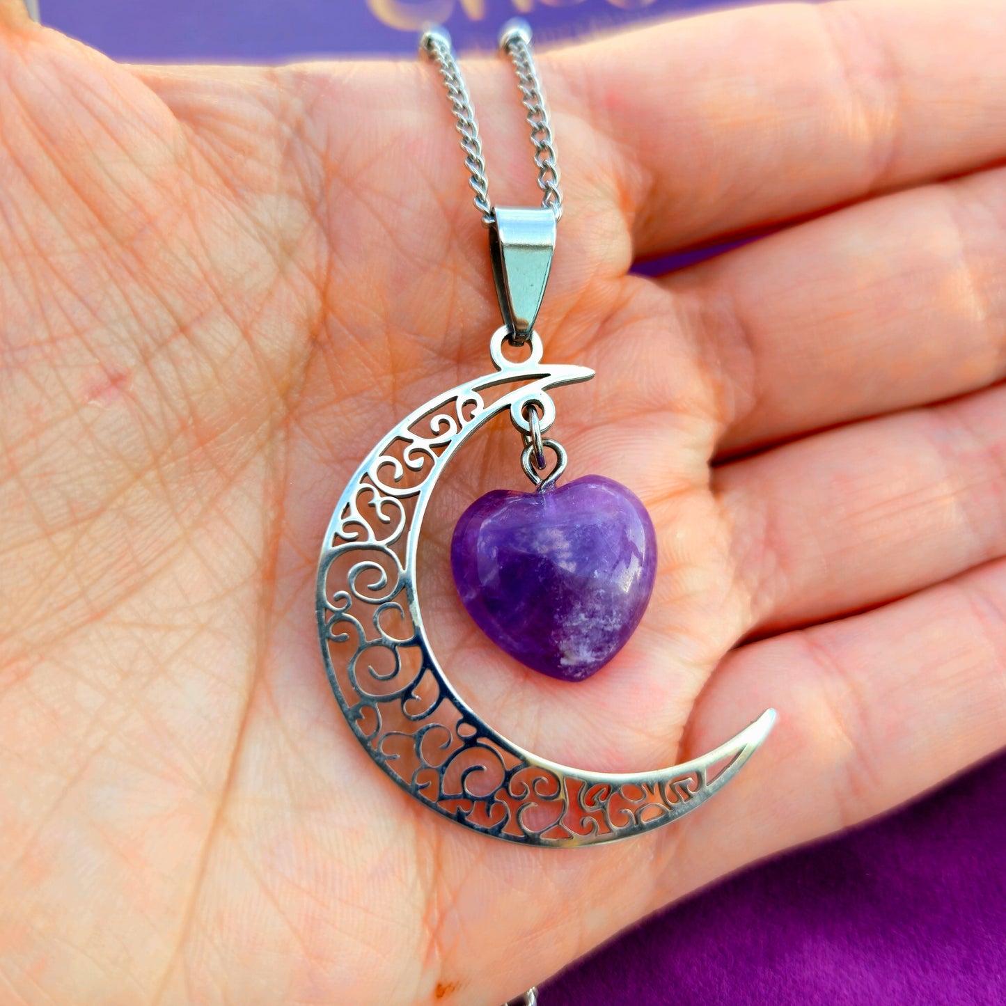 "Moon Charm" Necklace with Amethyst 💜 - Protection and Intuition
