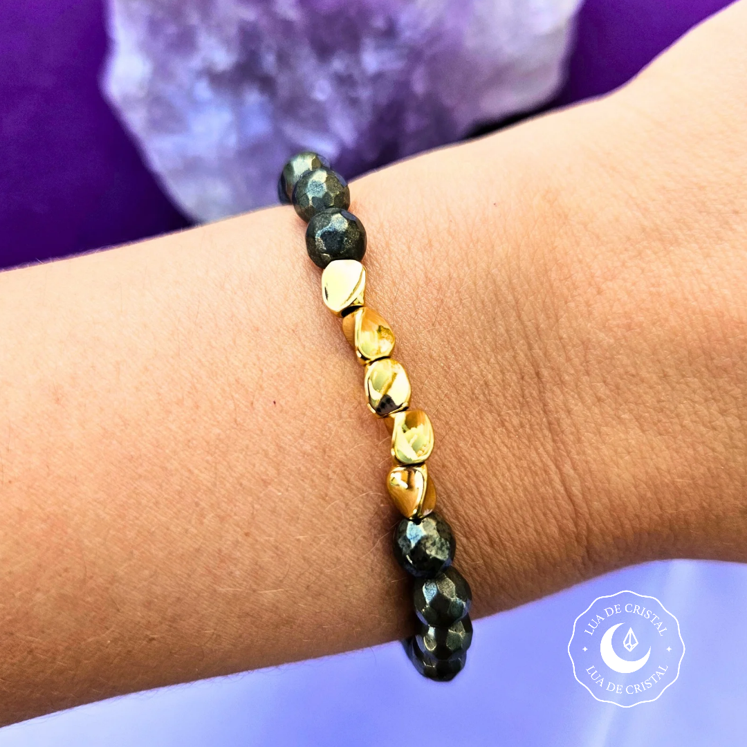 Pyrite and Volcanic Stone Bracelet – Strength and Prosperity