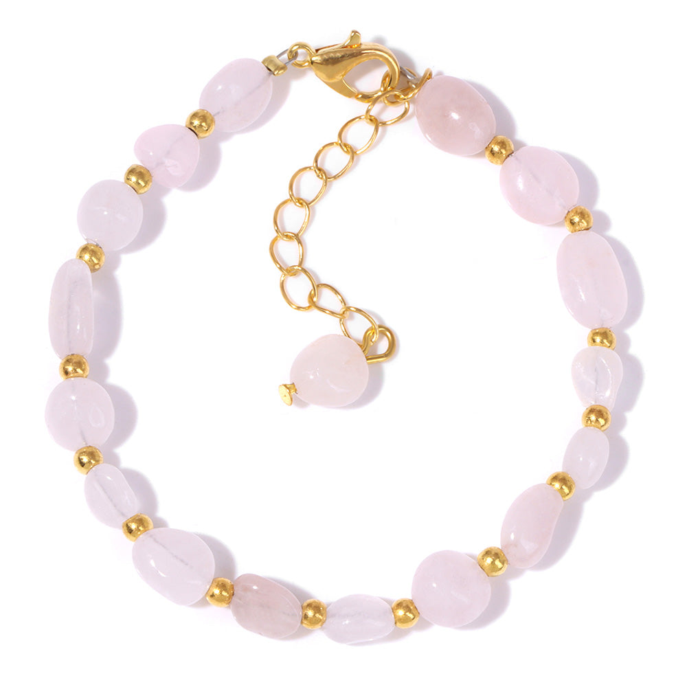 Pulseira de Quartzo-Rosa Delicada Banhada a Ouro