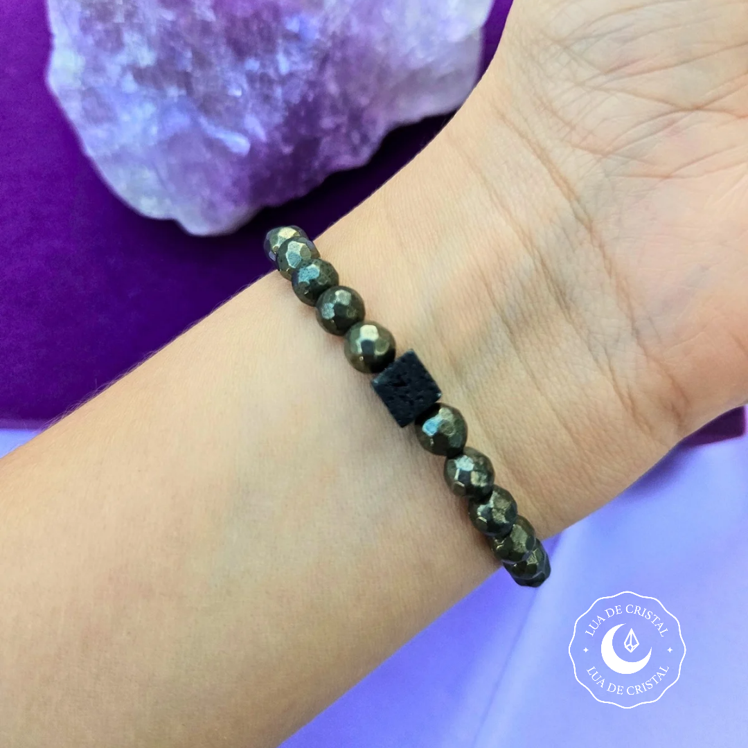 Pyrite and Volcanic Stone Bracelet – Strength and Prosperity