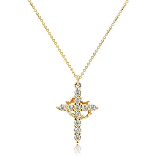 Colar de Cruz com Coroa Giratória