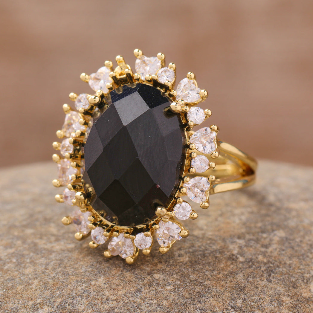 Anéis em Pedra Natural com Zircónias Banhado a Ouro 18k