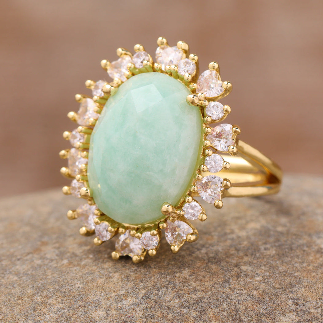 Anel de Amazonite - Calma e Equilíbrio | Banhado a Ouro 18k com Zircónias