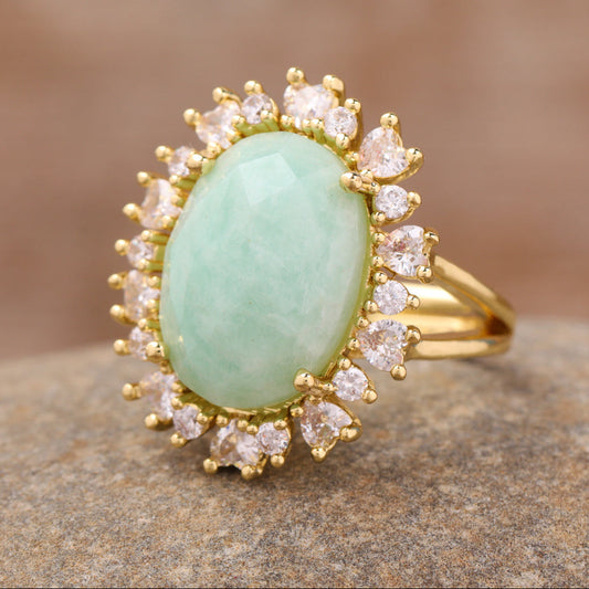 Anillos de Piedra Natural con Circonitas Bañado en Oro 18k