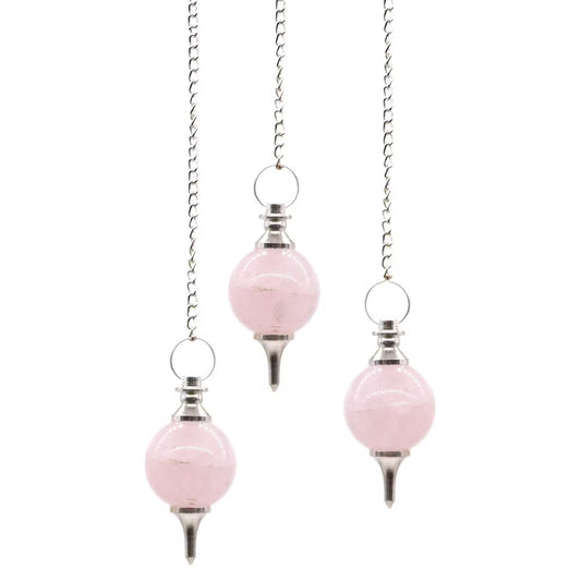 Pêndulo de Quartzo-Rosa com Fio de Prata