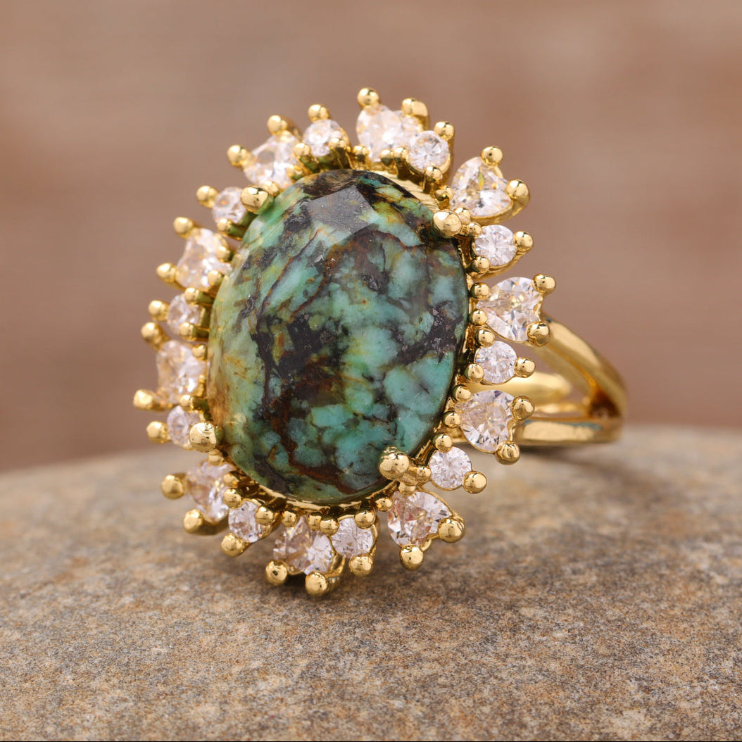 Anéis em Pedra Natural com Zircónias Banhado a Ouro 18k