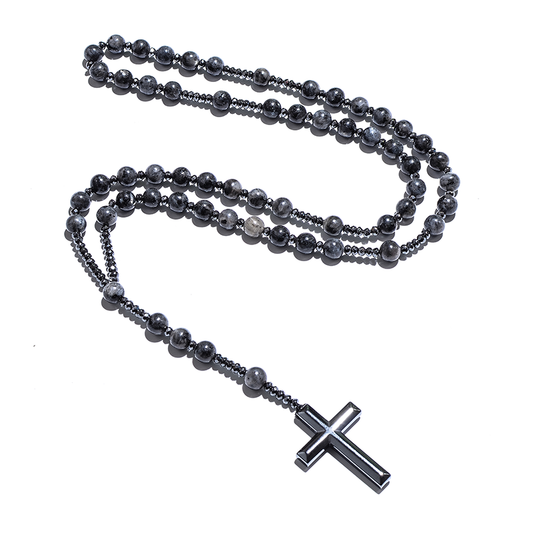 Terço de Labradorite com Cruz de Hematita – Intuição & Proteção