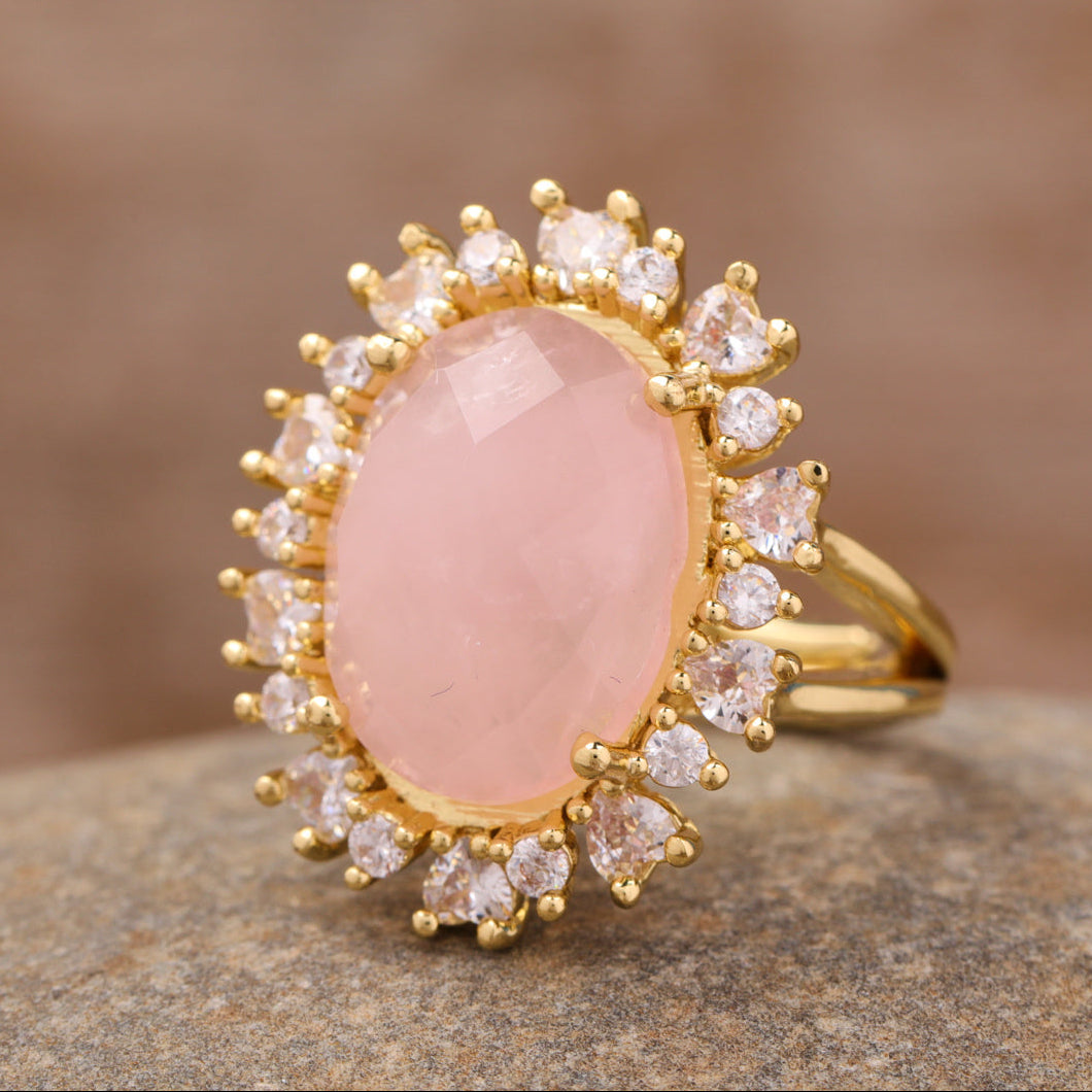 Anéis em Pedra Natural com Zircónias Banhado a Ouro 18k