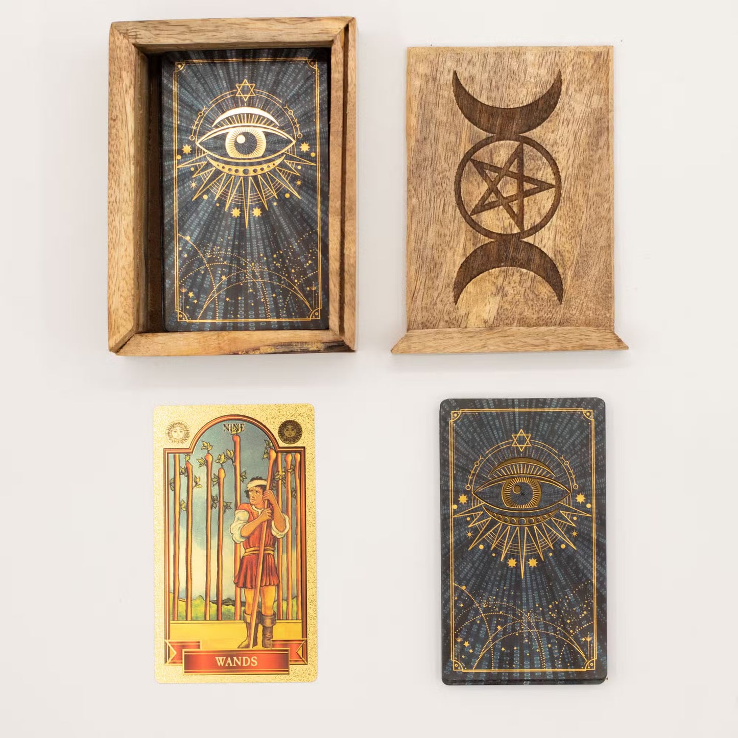 Caixa de Tarot de Madeira com Suporte para Cartas