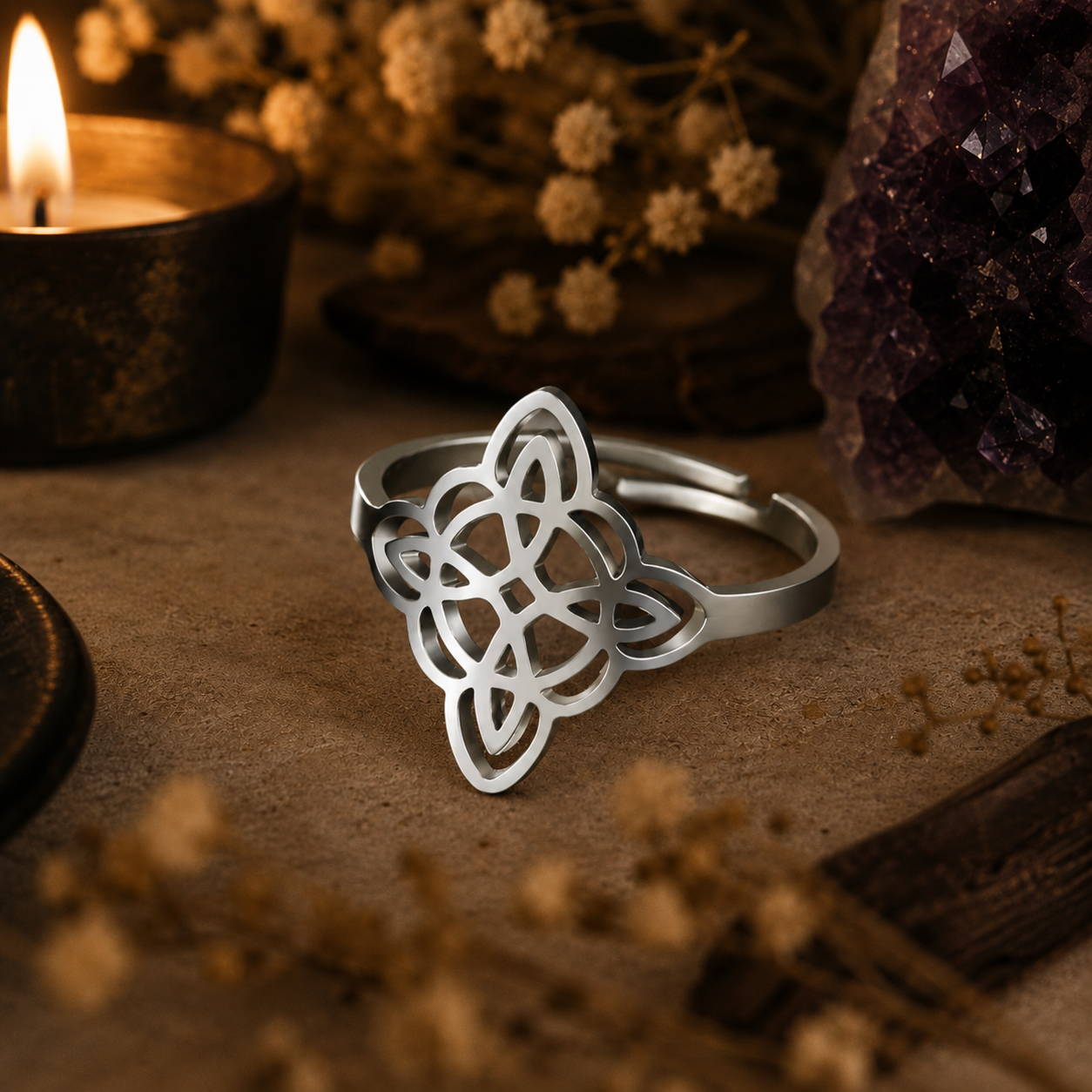 Anel Nó da Bruxa de Aço Inoxidável - Proteção Energética e Espiritual