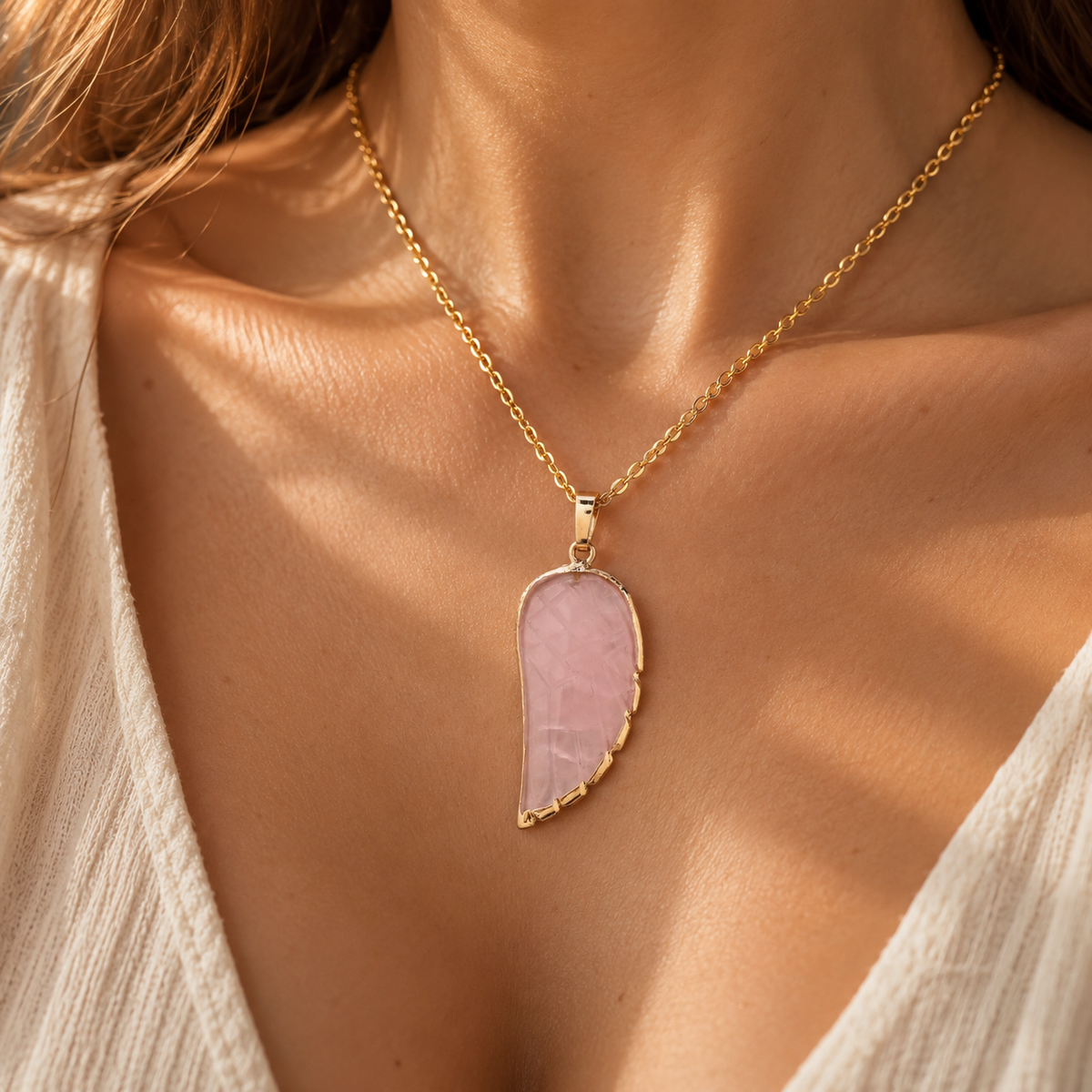 18K Gold Plated Angel Wing Natural Stone Necklaces