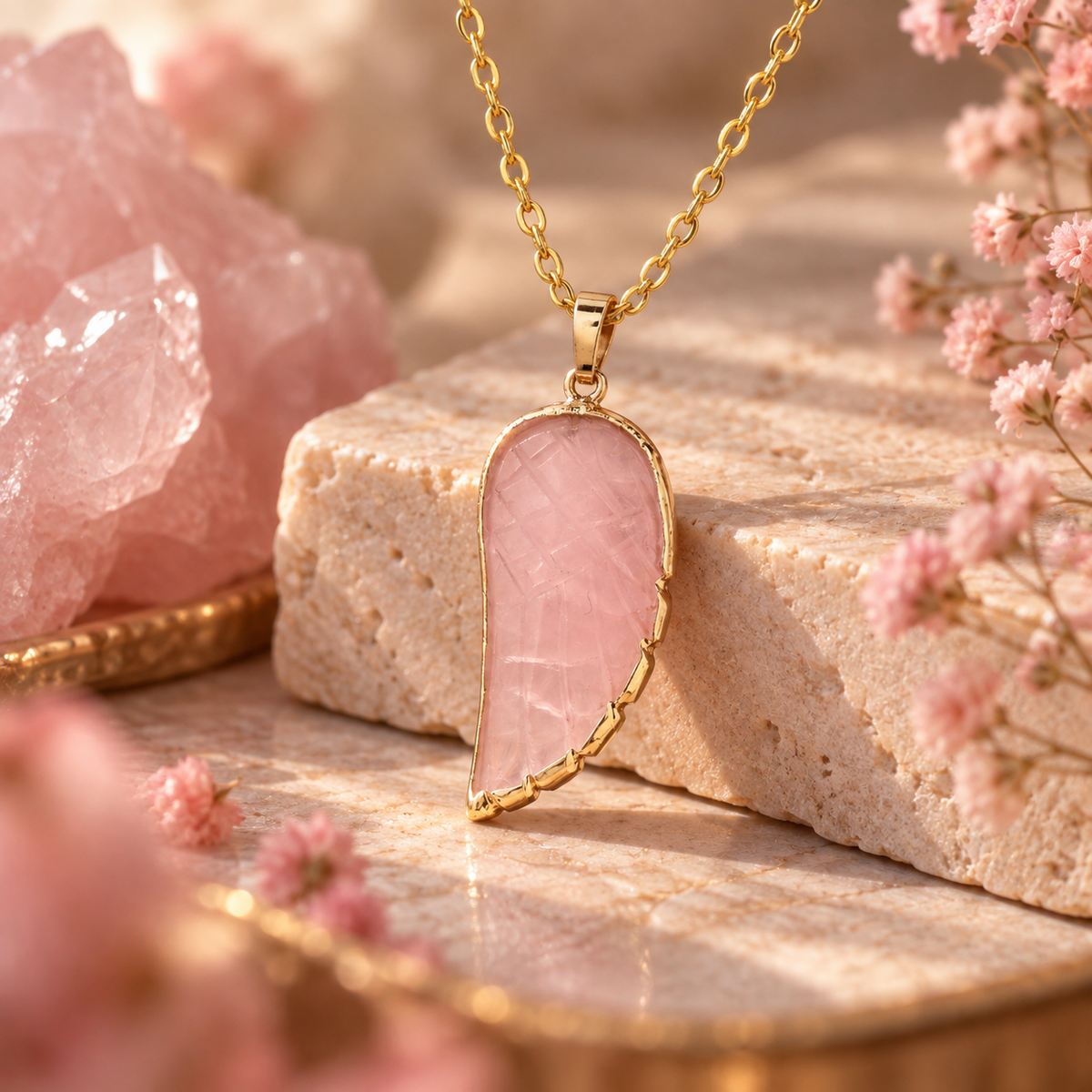 18K Gold Plated Angel Wing Natural Stone Necklaces
