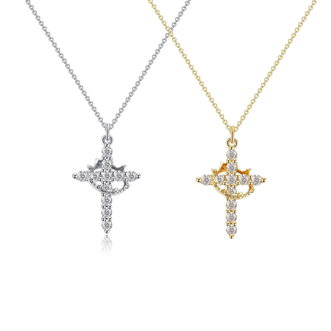 Colar de Cruz com Coroa Giratória