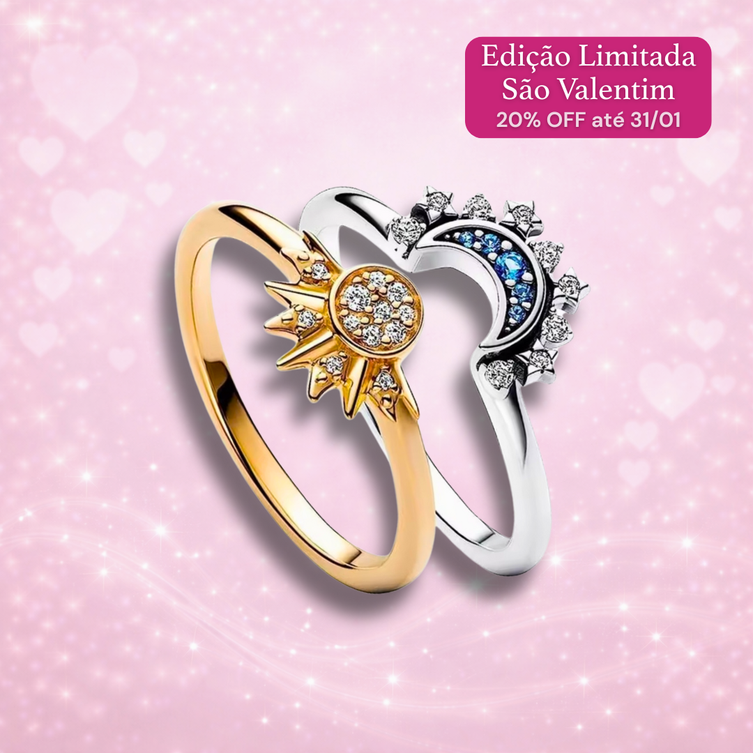 💗 Anéis Sol & Lua – União Perfeita