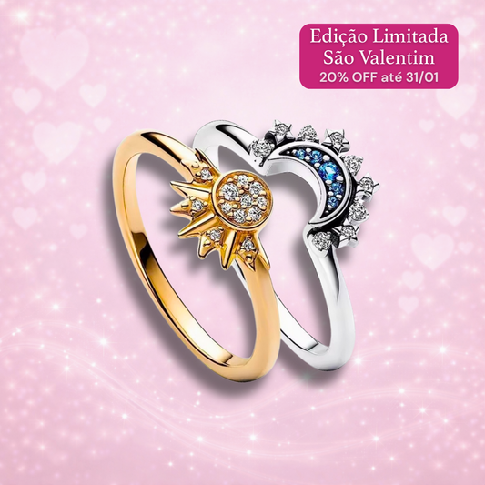 💗 Anéis Sol & Lua – União Perfeita