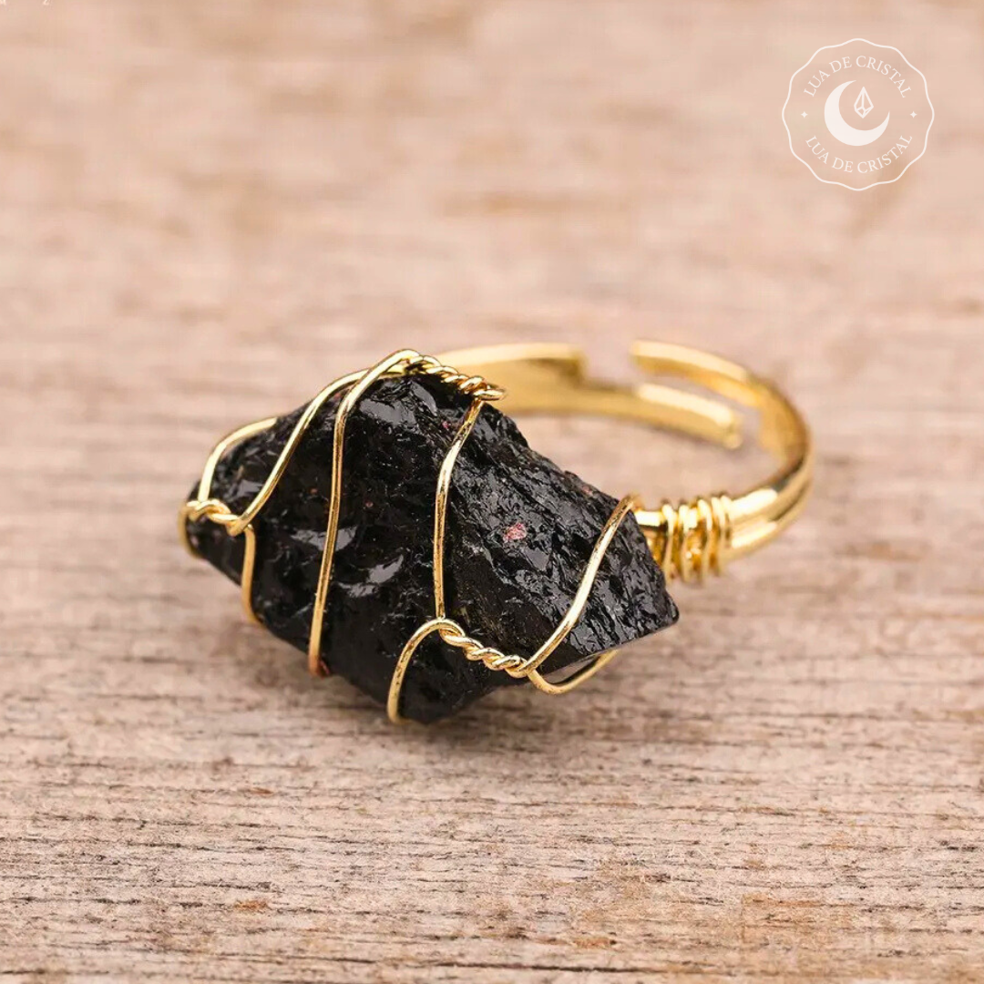 Anillo de turmalina negra - Colección Mineral Light 