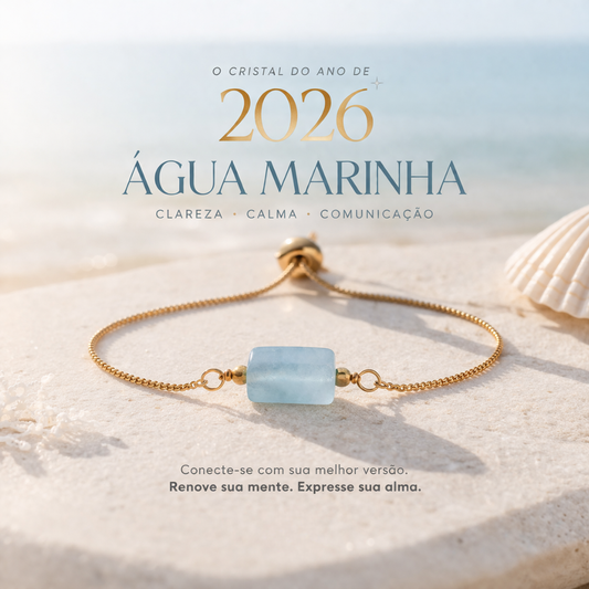 Pulseira de 2026 - Água-Marinha Natural Banhada a Ouro 18K