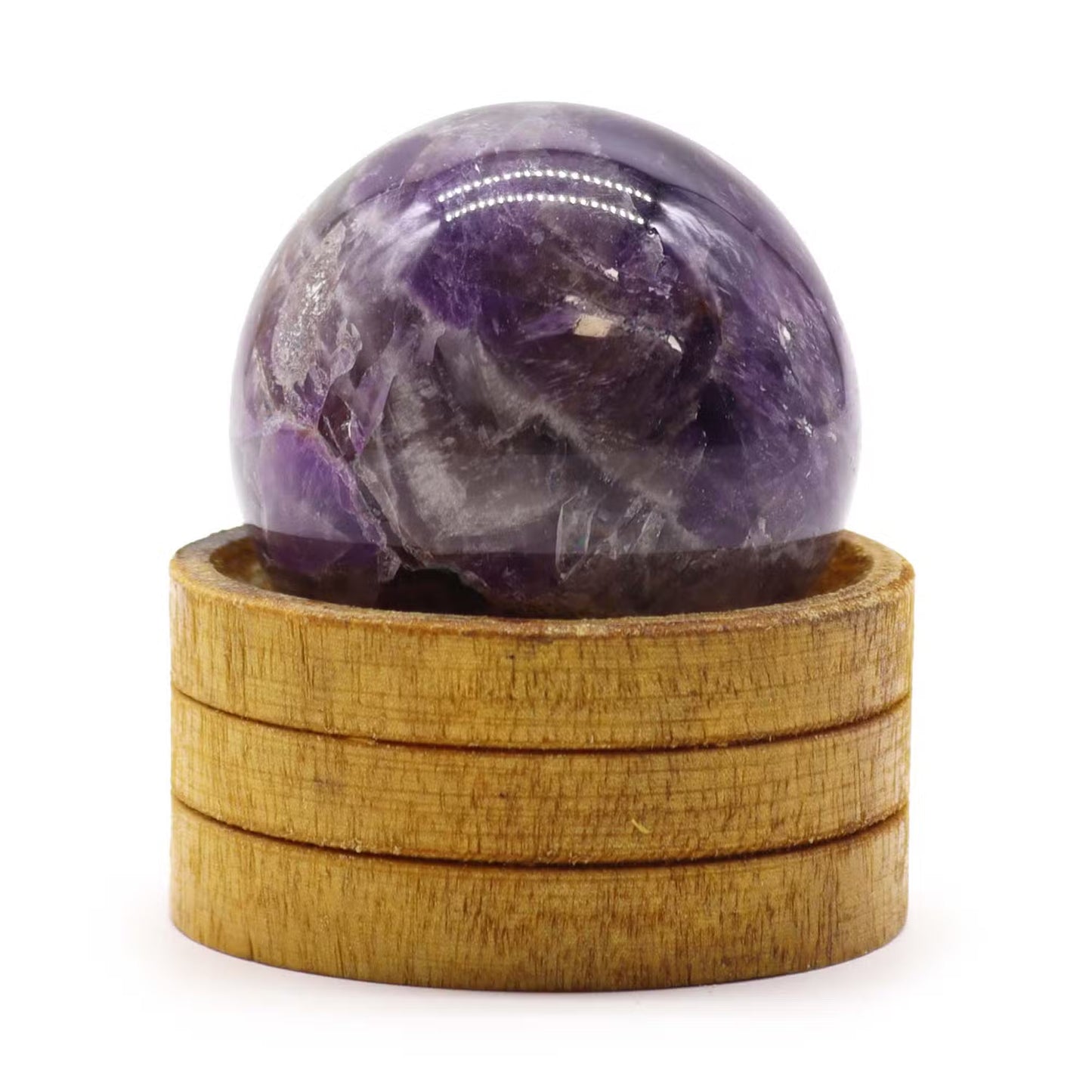 Esfera de Cristal de Ametista com Base de Madeira
