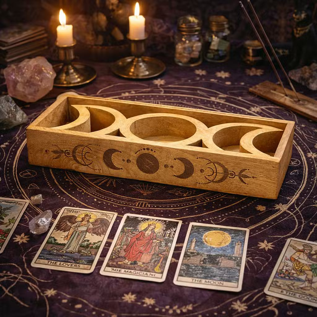 Bandeja de Tarot com Fase da Lua com Suporte para Cartas