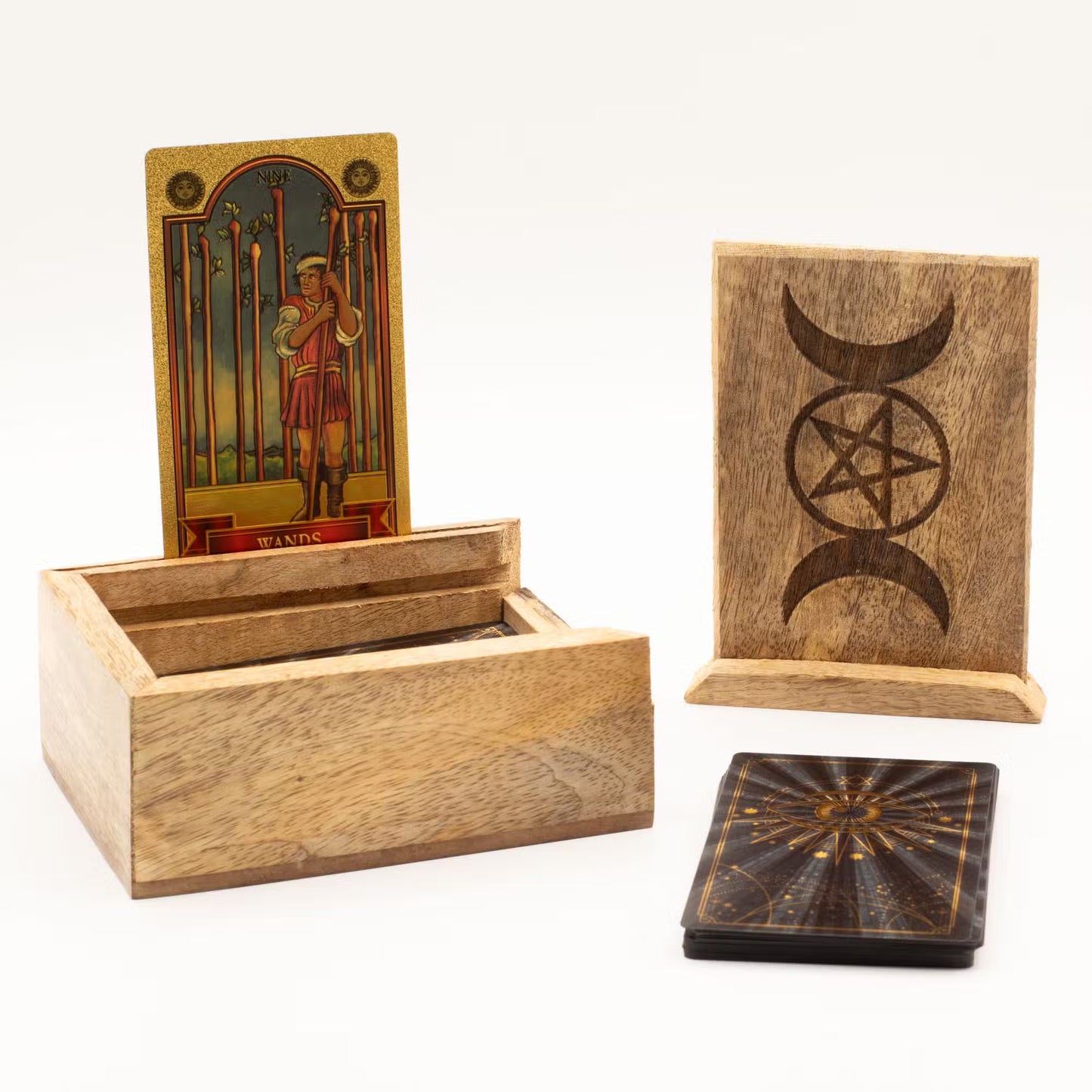 Caixa de Tarot de Madeira com Suporte para Cartas