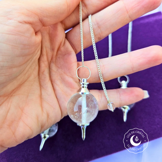 Pêndulo de Quartzo Cristal e Prata