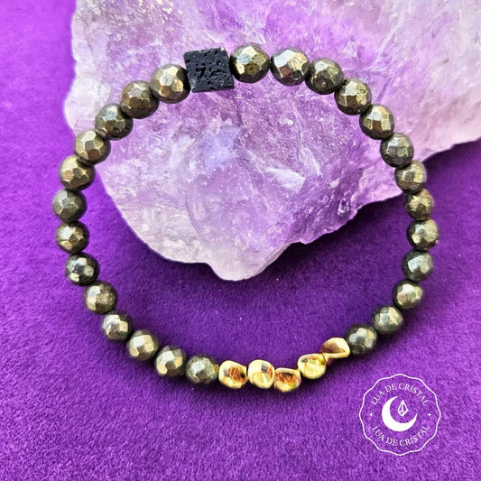 Pulseira de Pirite e Pedra Vulcânica – Força e Prosperidade