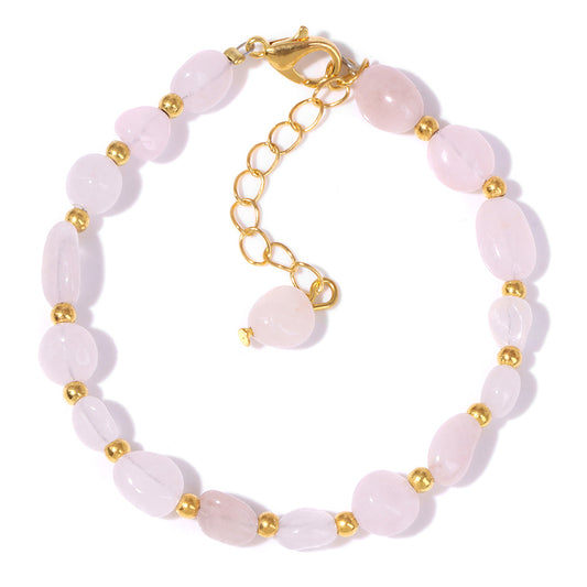 Pulseira de Quartzo-Rosa Delicada Banhada a Ouro