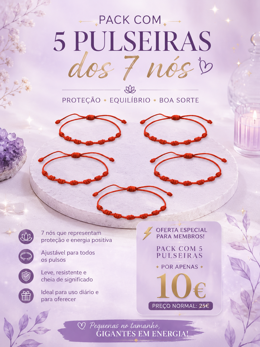 Pack 5 Pulseiras dos 7 nós Kaballah - Proteção Contra Inveja e Mau-Olhado - EXCLUSIVO PARA MEMBROS