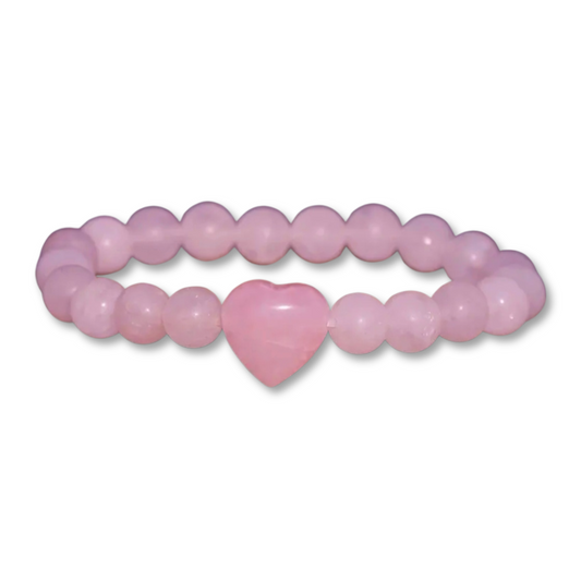 Pulseira de Quartzo Rosa com Coração - Amor-Próprio e Compaixão