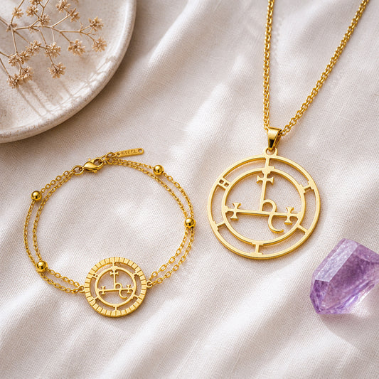 Conjunto Sigilo de Lilith de Aço Inoxidável – A Força do Feminino