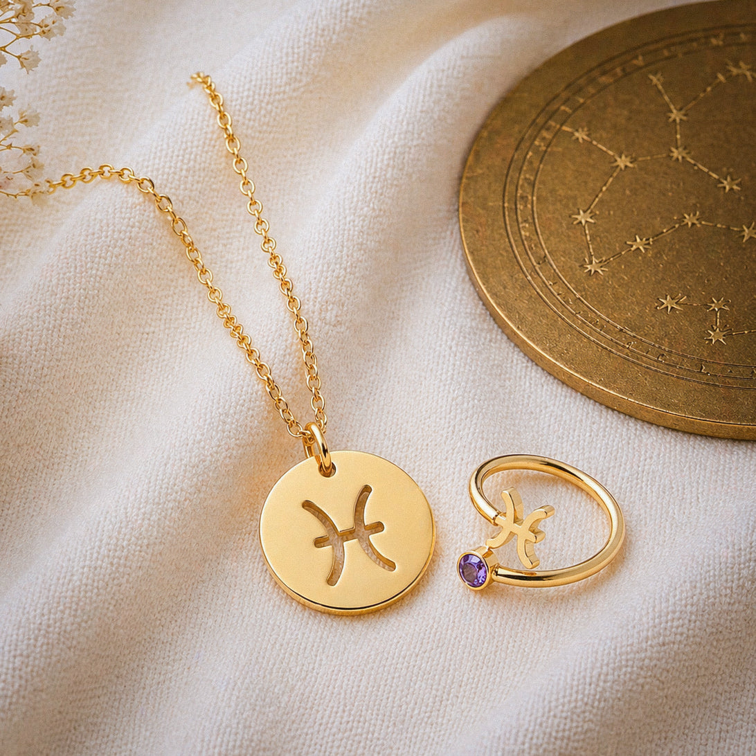 Conjunto AstroChic Banhado a Ouro - Signo de Peixes