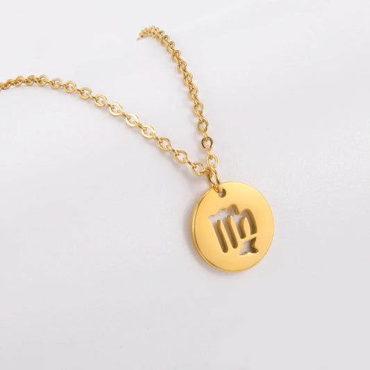 Colar do Signo de Virgem de Aço Inoxidável Banhado a Ouro 18k